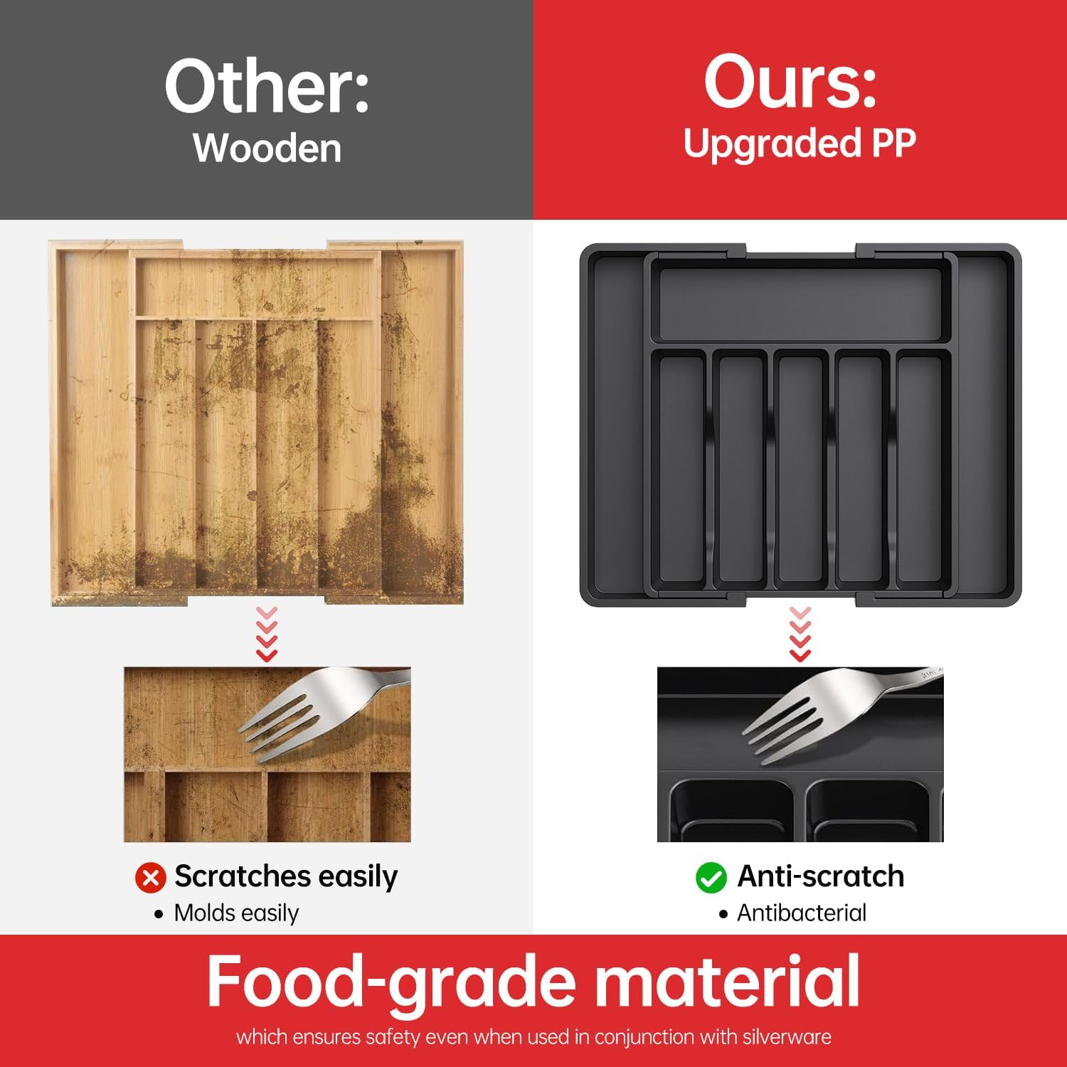 Upgraded Expandable Kitchen Drawer Organizer &ndash; Dustproof & Anti-Slip Design | Keep Utensils Secure & Scratch-Free | Anti-Mold Material for Long-Lasting Freshness | Fits Various Dishware Types image number 2