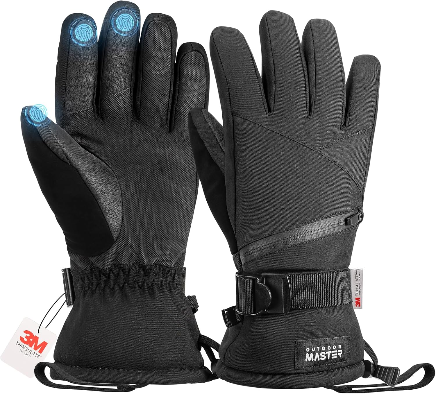 Outdoormaster Ski Snow Gloves for Women & Men - 3M Thinsulate Waterproof Snowboard Winter Warm Windproof Snowmobile Gloves with Double-Pocket