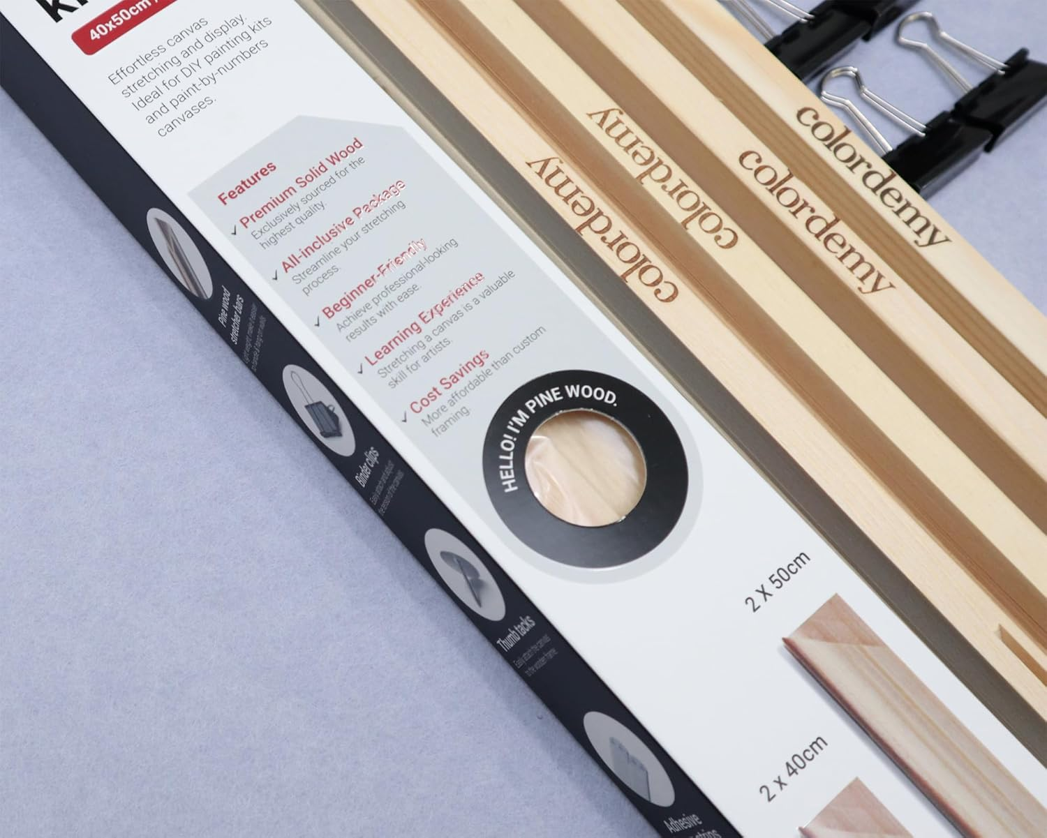 Colordemy DIY Canvas Stretch Frame Kit - 40X50Cm with 2X40Cm & 2X50Cm Stretcher Bars, Ideal for Paint by Numbers Canvas Stretching image number 2