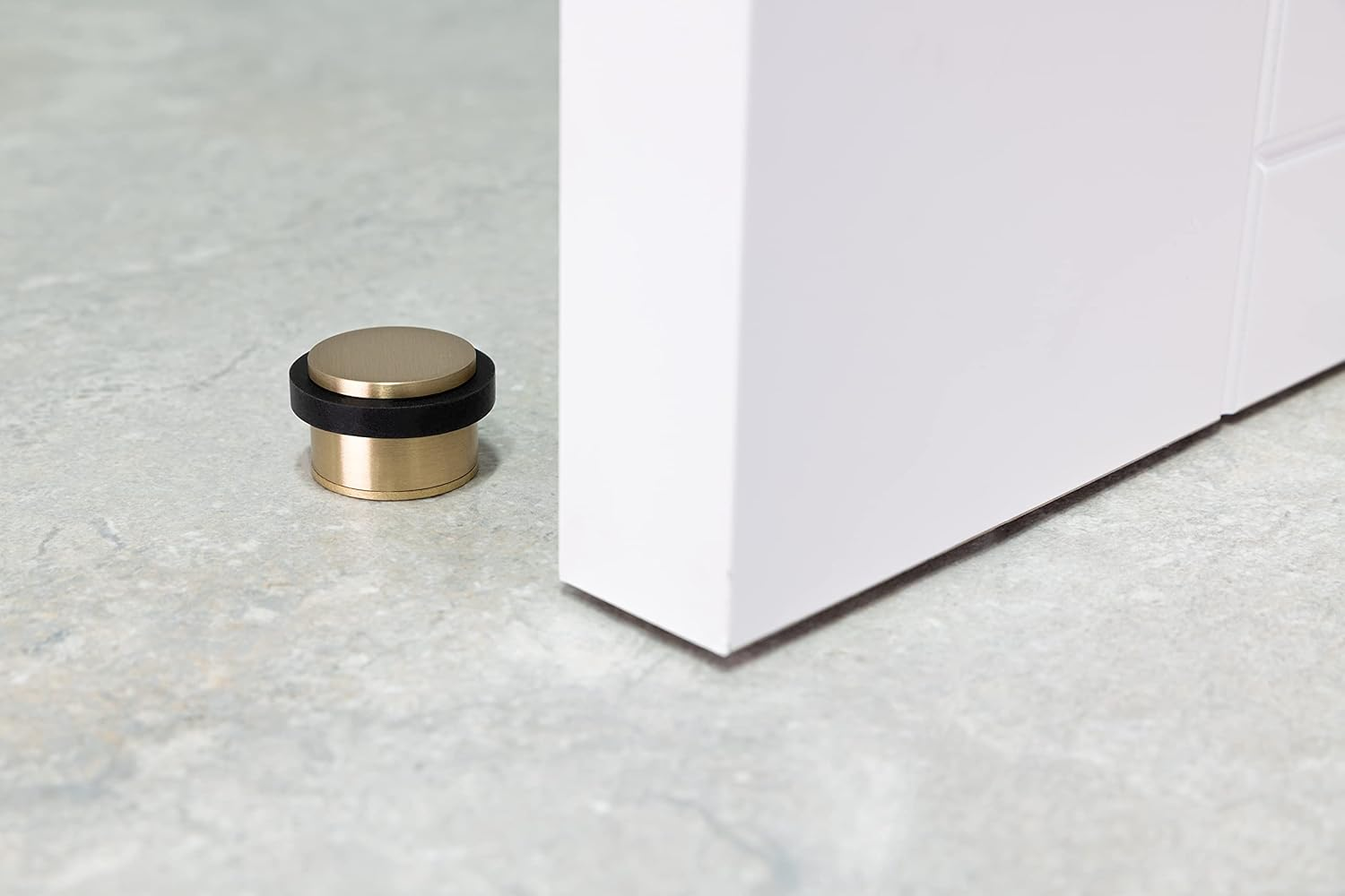 EVI | Adhesive Doorstop | Threaded Base | 0.8'' X 1.1'' | Natural Silicone | Brass Finished | Simple Fixation | 100% Functional | Mod. I-103/28 (Brass Mate - Black Rubber)