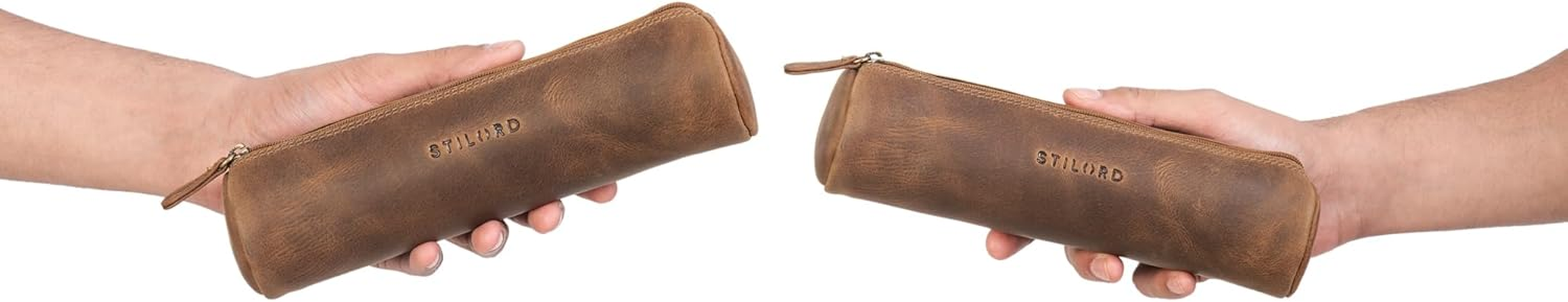STILORD 'Miller' Pencil Case Leather round Vintage Pencil Case Roll Leather Case Vintage Pen Roll Pencil Case Pencil Case Real Leather - Medium - Brown image number 4