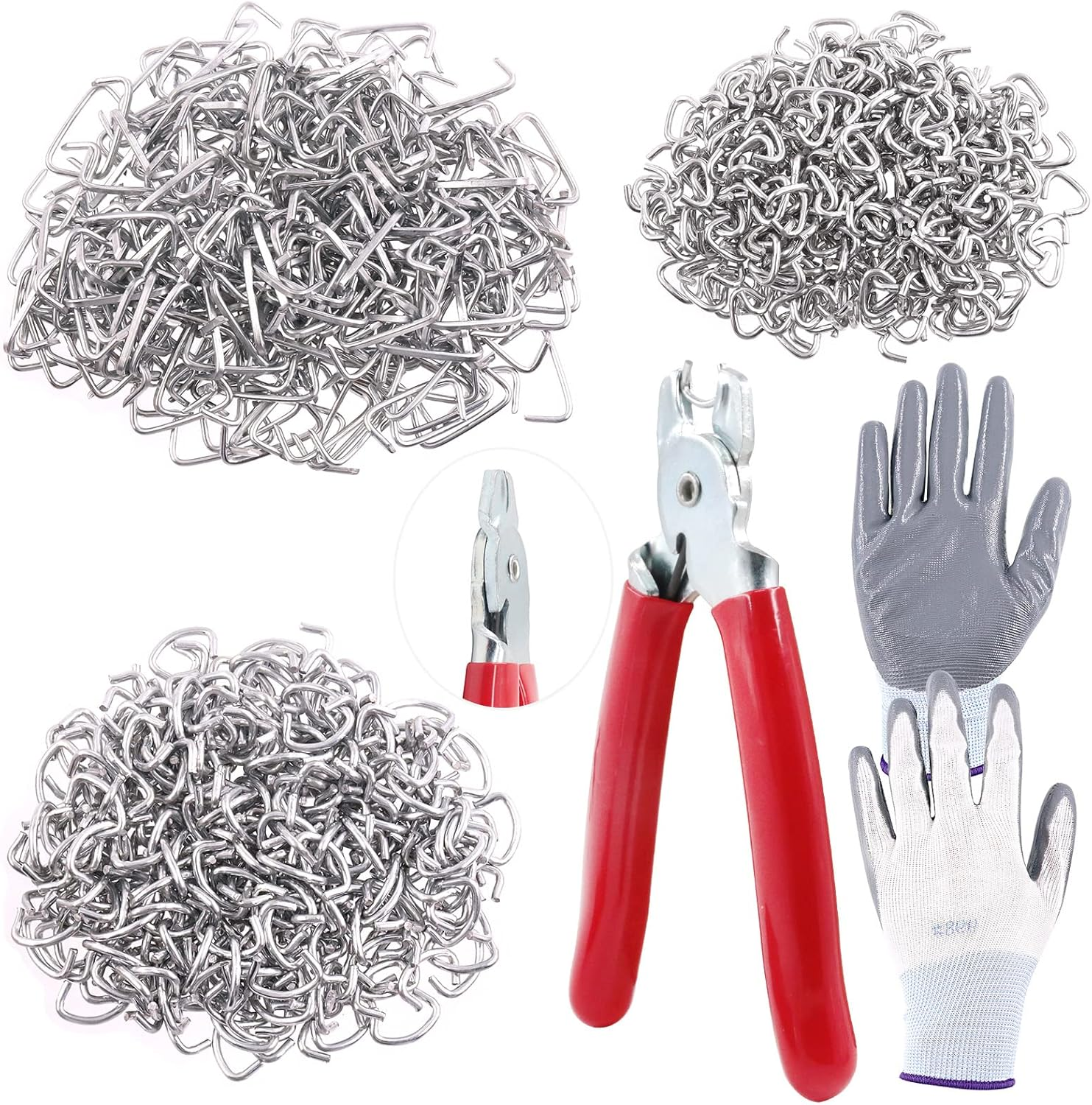 Swpeet 900Pcs 3/4" 1/2" 3/8" Galvanized Hog Rings with Straight Hog Ring Pliers Assortment Kit, Professional Upholstery Hog Rings Installation Kit for Bungee Shock, Cords, Animal Pet Cages, Bagging image number 2