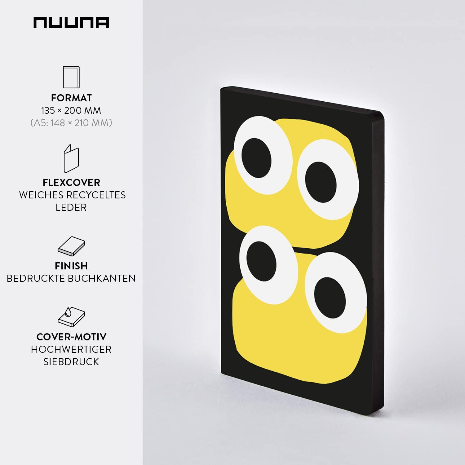 Nuuna Notebook A5 Graphic M - Jim 3.5 Mm Dot Grid 176 Numbered Pages 120 G Premium Paper Black Leather Sustainably Produced in Germany
