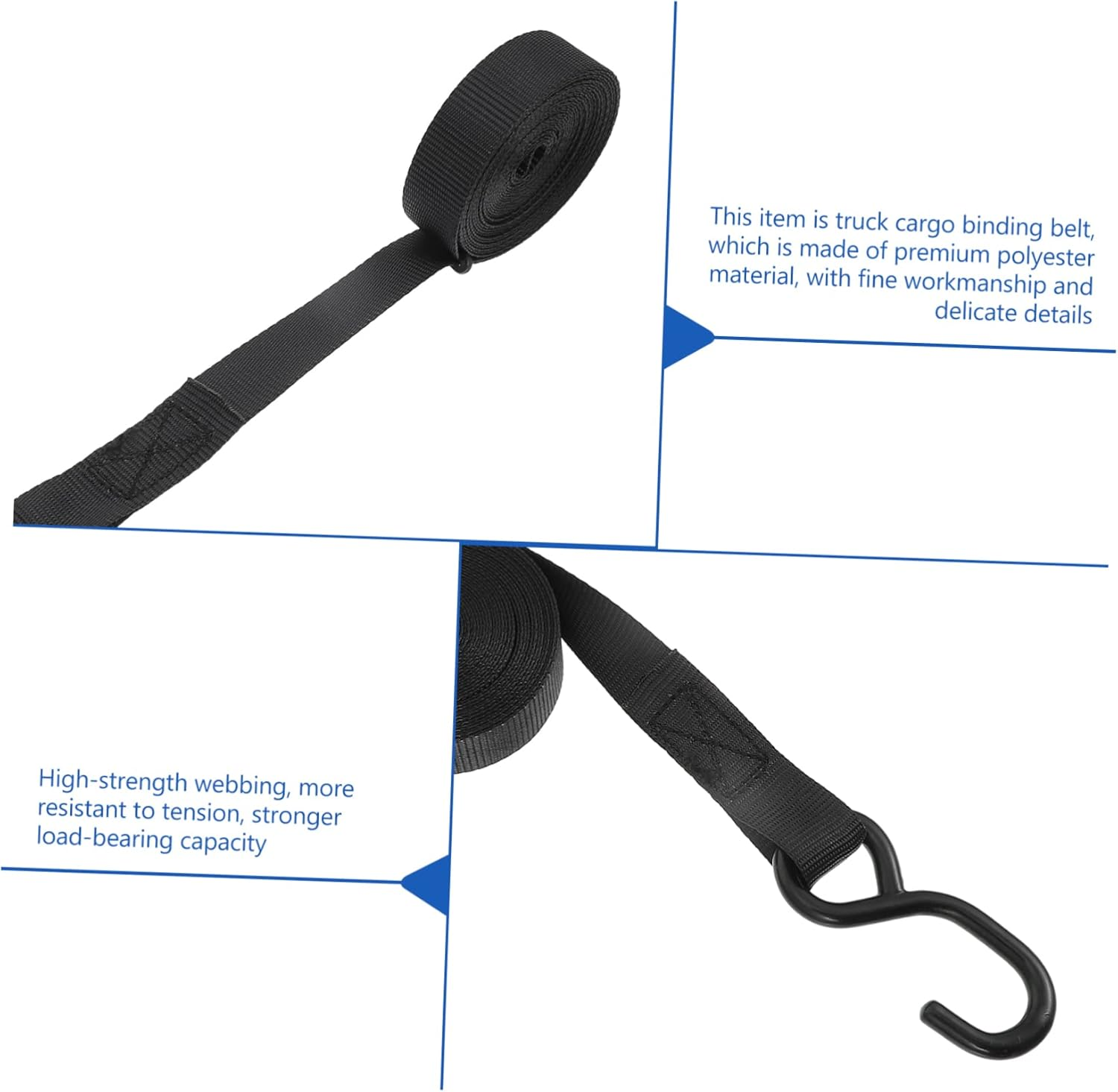 GLEAVI 2 Sets 25Mm Cargo Binding Belt Ratchet Straps Luggage Tightening Rope Car and Motorcycle Tie-Downs Black Sturdy Baggage Securing Straps for Travel and Transport image number 3