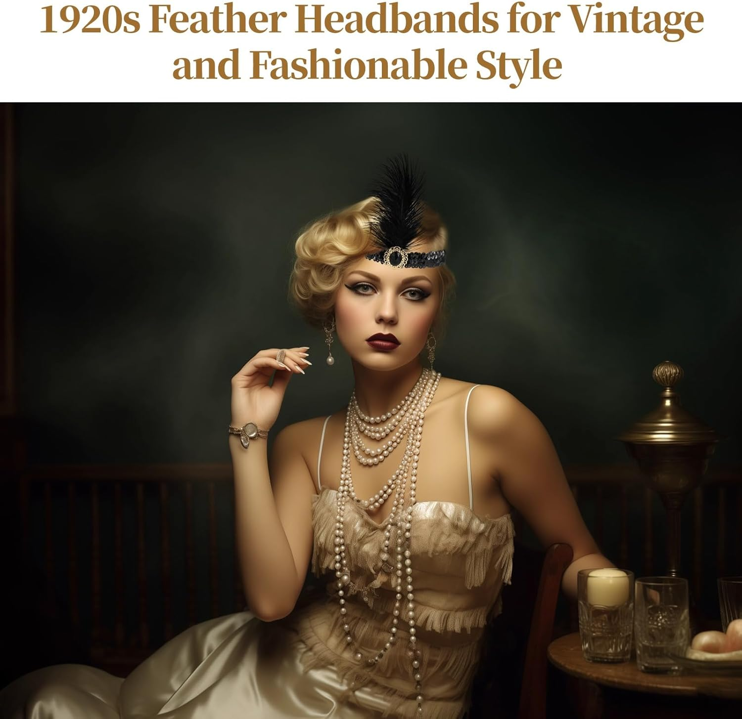 YOFAPA 12 Pieces 1920S Flapper Headbands, Vintage Black Feather Headpieces for Women, Classical Feather Headbands, Hair Costume Accessories