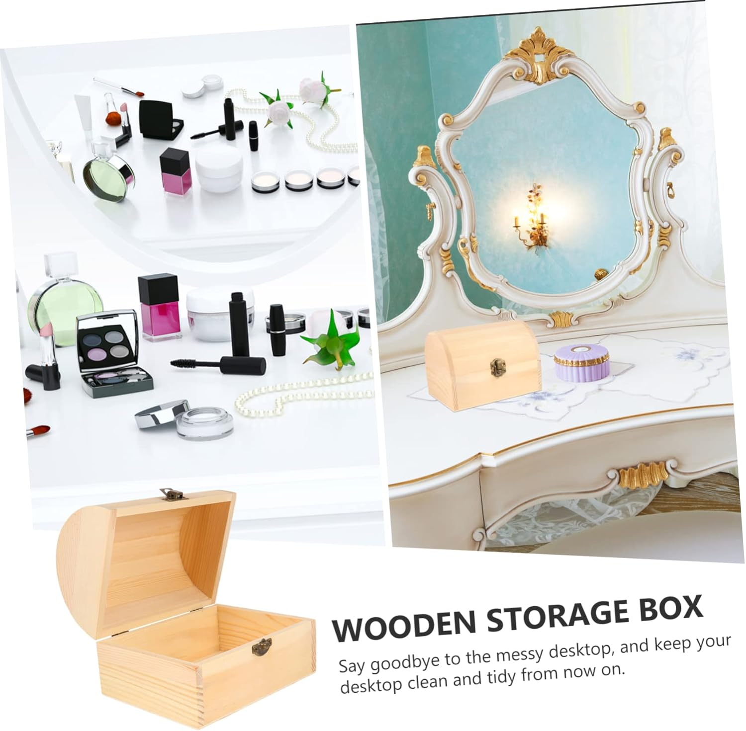 Mobestech Solid Wood Treasure Box Large Storage Box Lids Toy Storage Wooden Chest Desktop Organizer image number 5