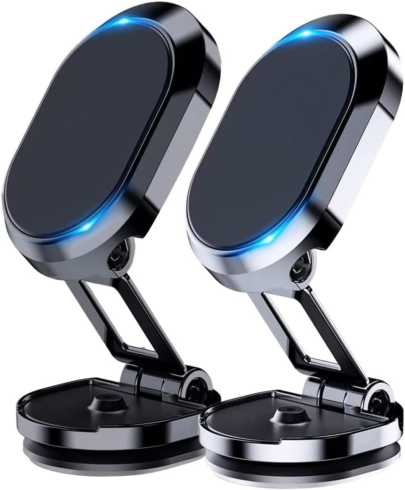 2 Pack Alloy Folding Magnetic Car Phone Holder, Magnetic Phone Holder for Car, 360&deg; Rotation Magnetic Cell Phone Holder Bracket Magnetic Dashboard Phone Car Mount for All Smartphone(Black+Silver) image number 4