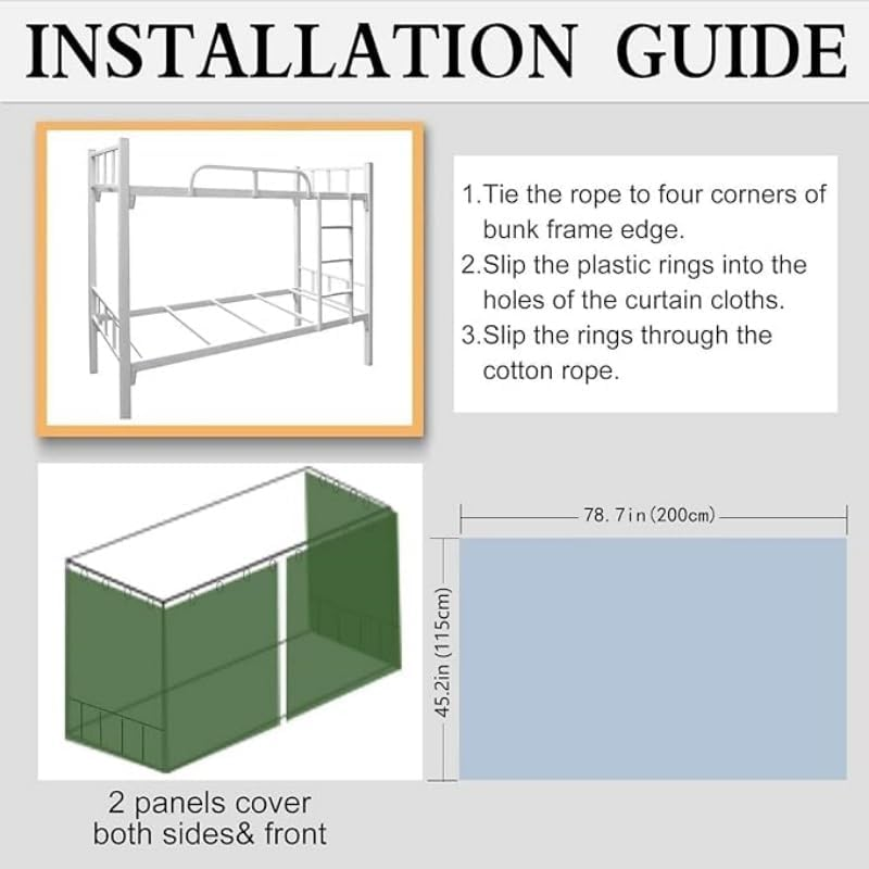Bottom Bunk Bed Curtains Sheer Privacy Cloth Underbed Curtains for Low Loft Bed Twin, 2 Panels, Light Blue Dinosaur image number 3