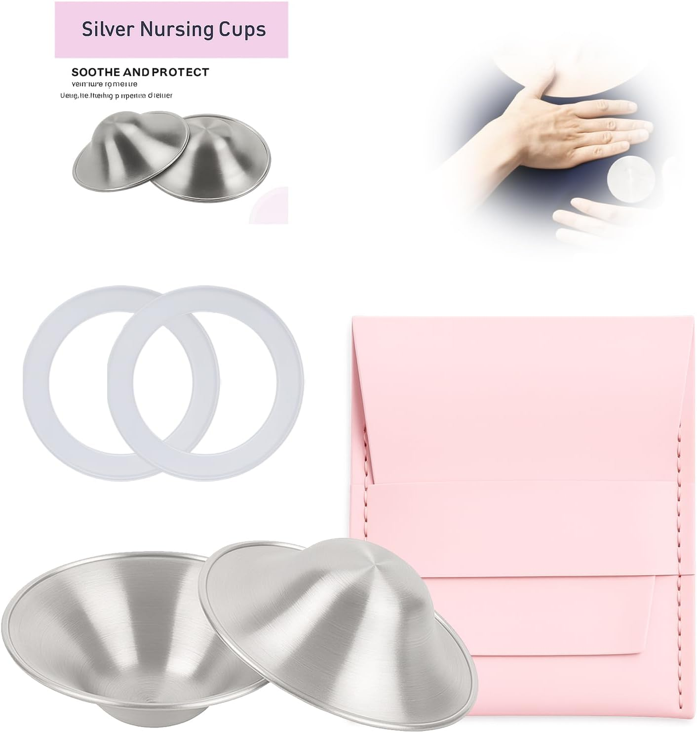 The Original Silver Nursing Cups, 999 Silver Nipple Shield for Breastfeeding Baby, Newborn Essentials Newborn Mother Nipple Shield Helpful for Lactation Care Relieving Nipple Pain Cracking image number 6