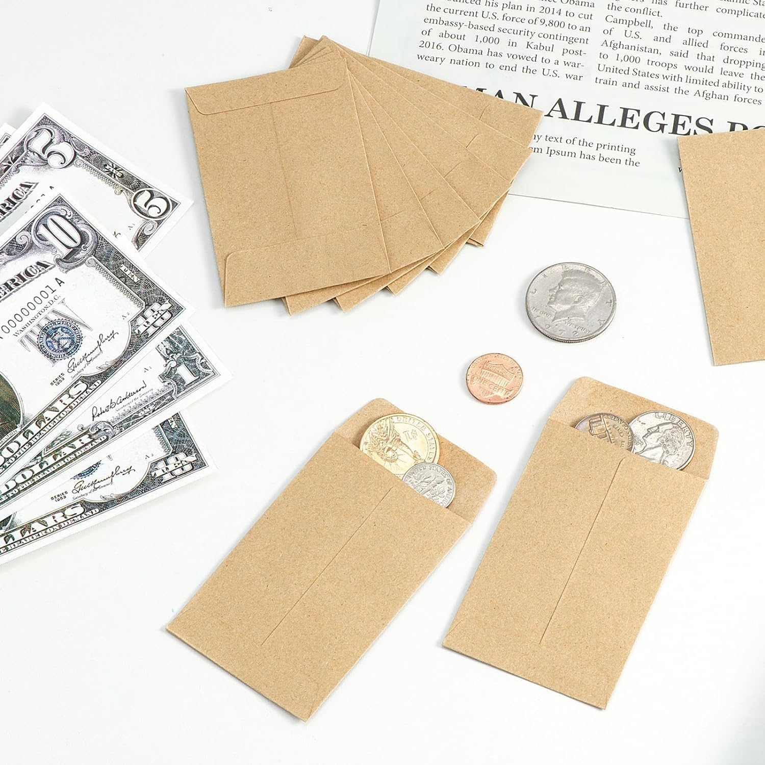 Kraft Paper Coin Envelopes, Self-Adhesive, 100 Pack, Small Size for Seeds and Stamps image number 2
