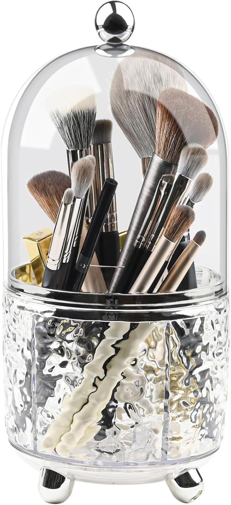 Makeup Brush Holder with Lid Cosmetic Tools Organizer 360 Rotating Make up Brushes Storage for Vanity, Waterproof & Dustproof (Clear) image number 4