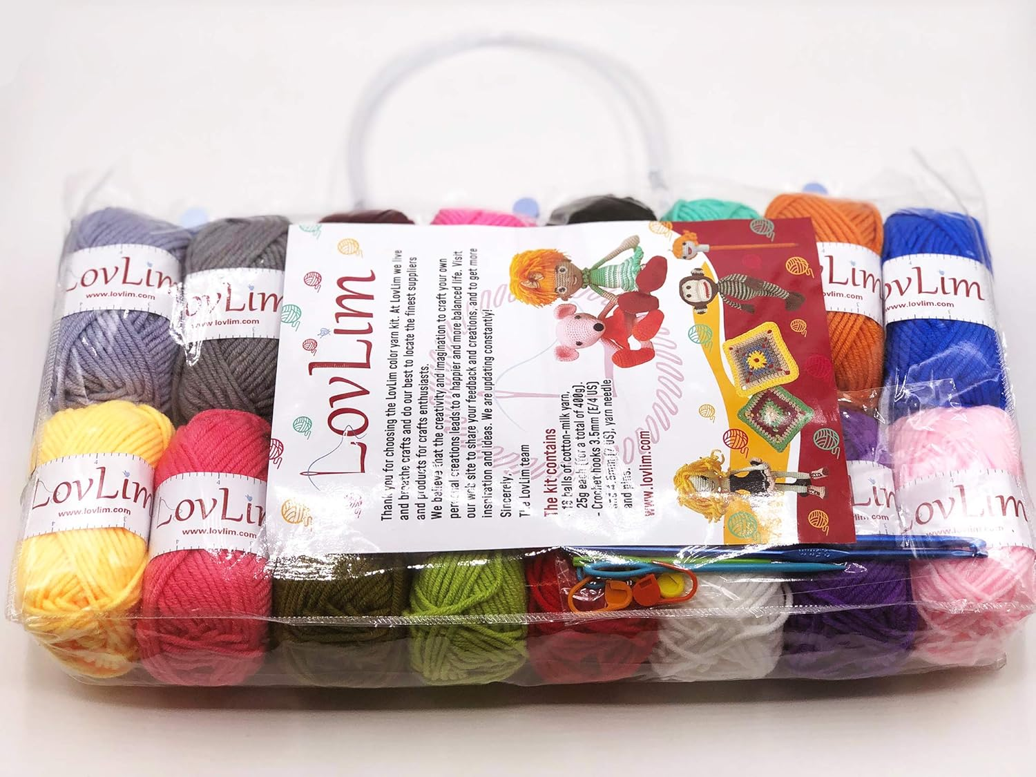 Lovlim Crochet Yarn Kit, 16 Soft Cotton Yarn Skeins,1000+ Yards, for Crochet and Knitting, Free Crochet/Amigurumi Patterns, Craft DK Yarn Perfect Starter Kit image number 2