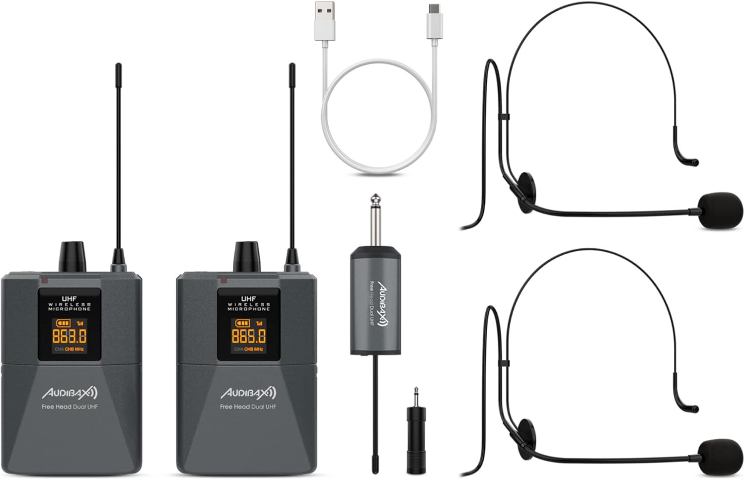 Audibax Missouri Free Head Dual UHF Sistema De Micr&oacute;fono De Diadema Con Receptor Recargable image number 3