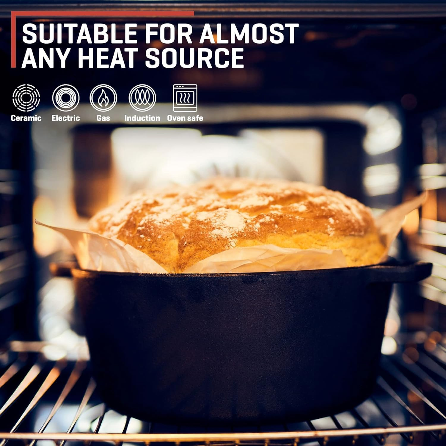 Homodoskey 2 in 1 Pre Seasoned Dutch Oven with Skillet Lid for Induction, Electric, Grill, Stovetop, BBQ, Camping (5.2 Litre Pan) image number 1