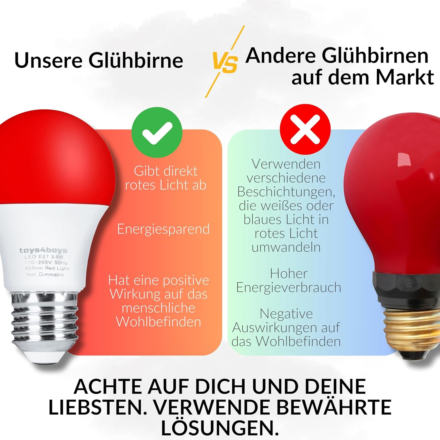 Toys4Boys Red LED Bulb E27 Pack of 2 &ndash; Creates Calm with Melatonin Red Night Light &ndash; LED Bulb E27 Friendly with Eyes &ndash; Warm Lighting No Flicker 3.5 W image number 1