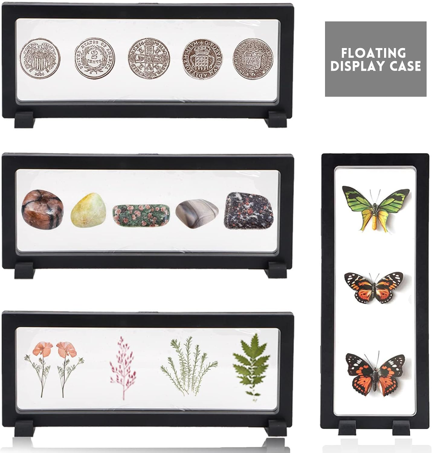 3-Pack Skelang 3D Floating Display Cases - Black Display Stand Holder 9"&times;3.54"&times;0.75" - Suspension Frame for AA Medallion, Antique Challenge Coins, Jewelry, and Pins image number 2