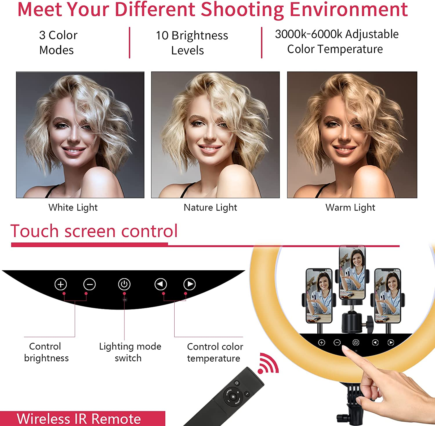 Upgraded 18 Inch LED Ring Light with Tripod Stand, Selfie Ring Light with Touch Panel for Makeup Studio Portrait Youtube Vlog Video Shooting with Carrying Bag and Remote Controller, CRI>90