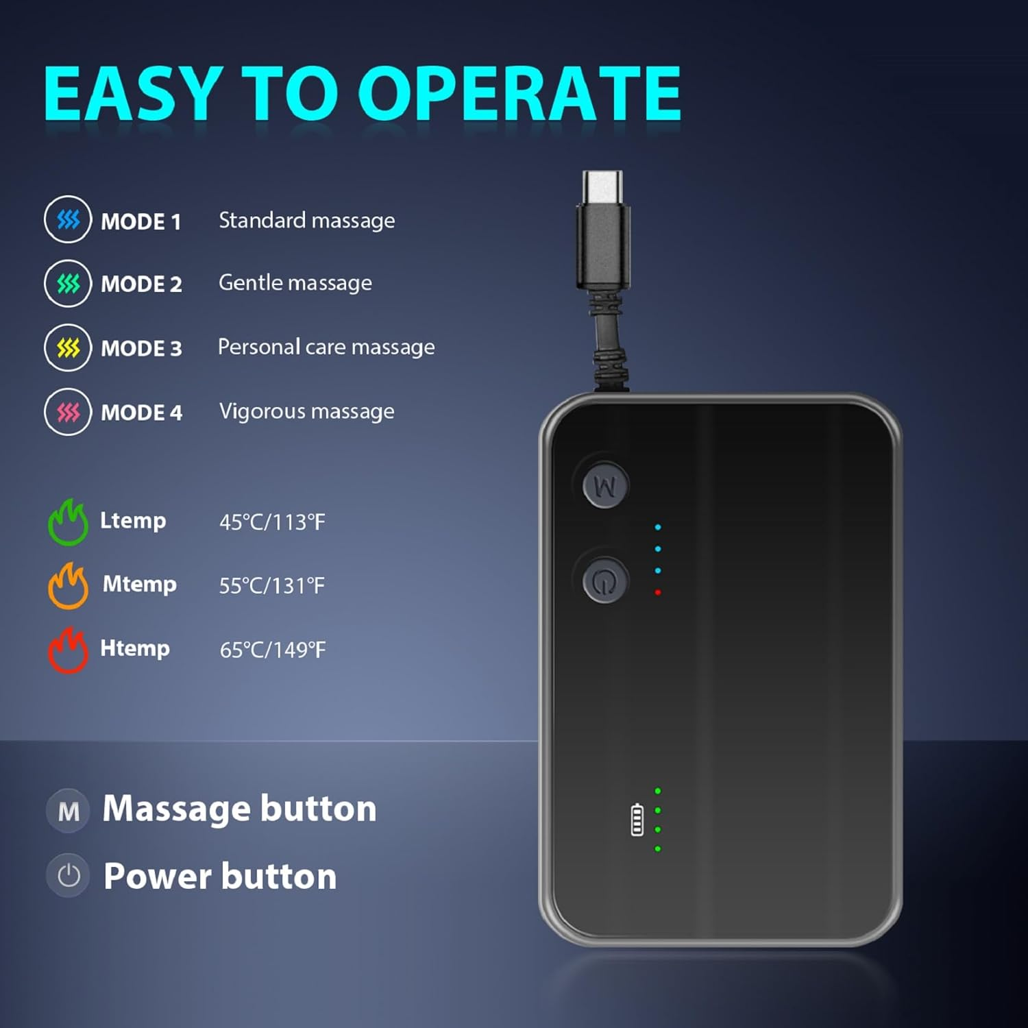 HONGJING Massage Back Support Belt with Heat for Instant Lower Back Pain Relief, Cordless Lumbar Massager Belt Rechargeable with 3 Heating Levels & 4 Massage Modes for Men Women(Xl) image number 5