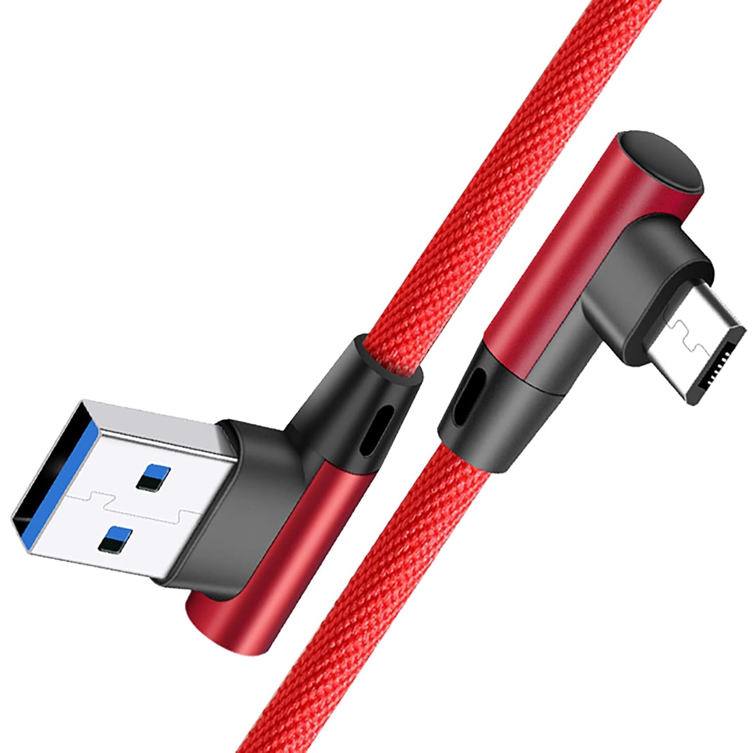 Tunghey 2Pack Dual Right Angle Micro USB Cable, USB a to Micro B Cord 90 Degree, High Speed Sync Durable Nylon Braided Android USB 2.0 Fast Charging Cable for S7 Note,Power Bank. Black/Red (1.5M) - 1.5M image number 2