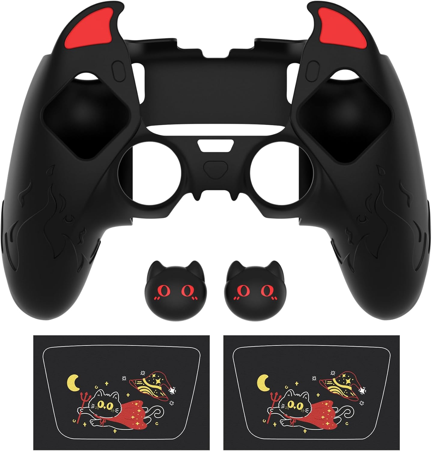 Playvital Cute Demon Silicone Case for Ps5 Edge Controller, Kawaii Controller Cover Skin Gamepad Protector for Ps5 Edge Accessories with Touch Pad Sticker & Thumb Grip Caps - Black image number 6
