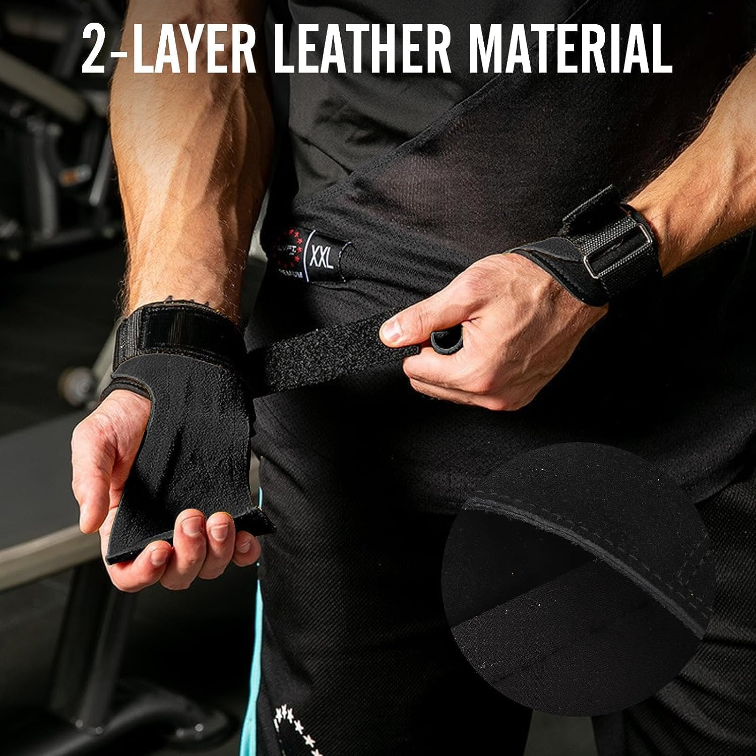Weight Lifting Wrist Straps, anti Slip Gym Straps with Double Layer Leather, 4Mm Finger Spacer Lifting Strap, Deadlift Gym Strength Training Accessories