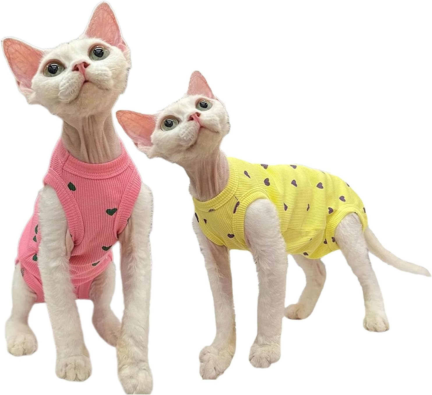 IUOUTG 2 Pieces Sphynx Cat Clothes Cotton Soft Hairless Cats Breathable Kitten Clothes with Sleeveless Cute Girl Cat Pajamas Jumpsuit Cat Apparel Vest for Cornish Rex, Devon Rex image number 4