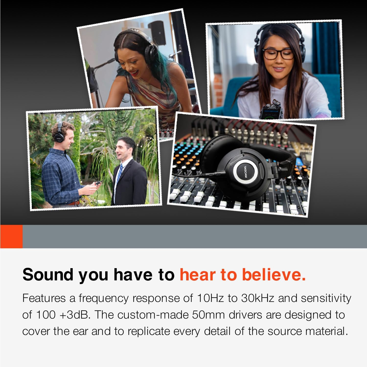 Tascam TH-07 High Definition Studio Monitor Headphones, Black image number 2