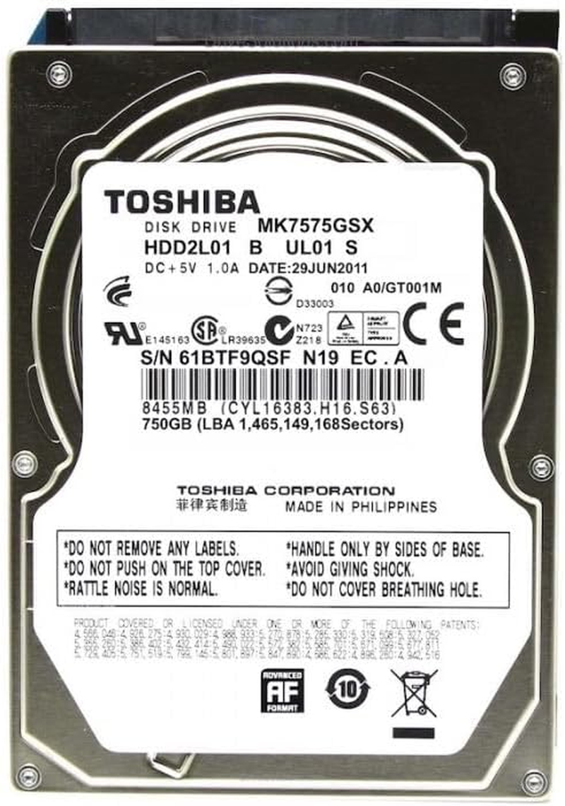 Toshiba 2.5" 750GB 5400RPM 8MB Cache SATA HDD (MK7575GSX) (Renewed) image number 2