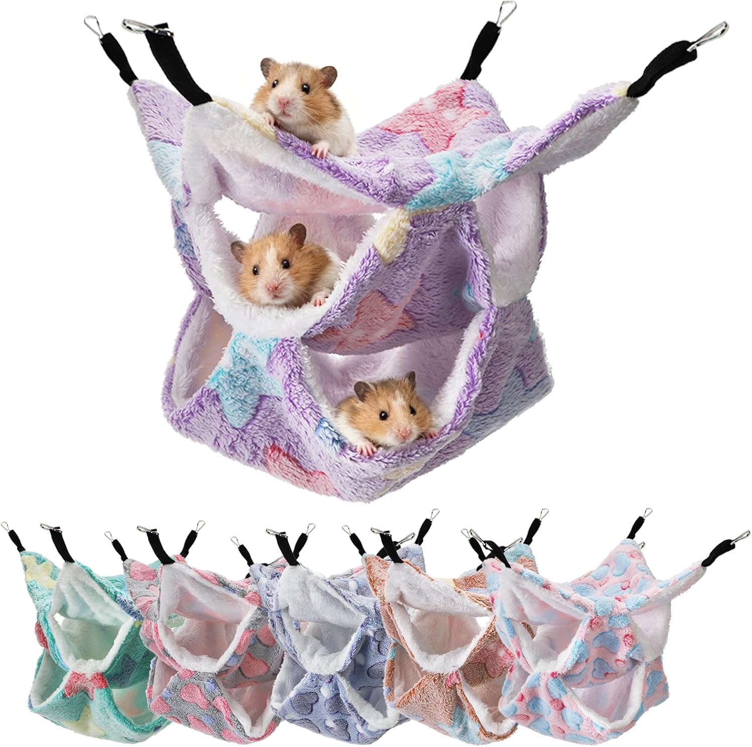 Covzoe 5 Pieces Rat Hammocks for Cage, Double Layer Guinea Pig Hideout Bed, Ferret Hammocks Soft Hamster, Playing Sleeping Accessory for Small Animal Chinchilla Squirrel image number 5