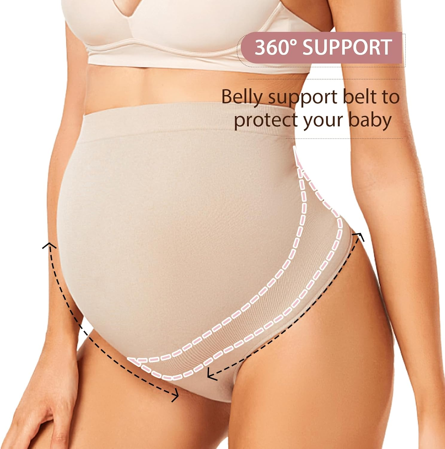 Maternity Underwear Thong over Bump - Pregnancy Shapewear over Belly Support Seamless Pregnant Panties for Women image number 5