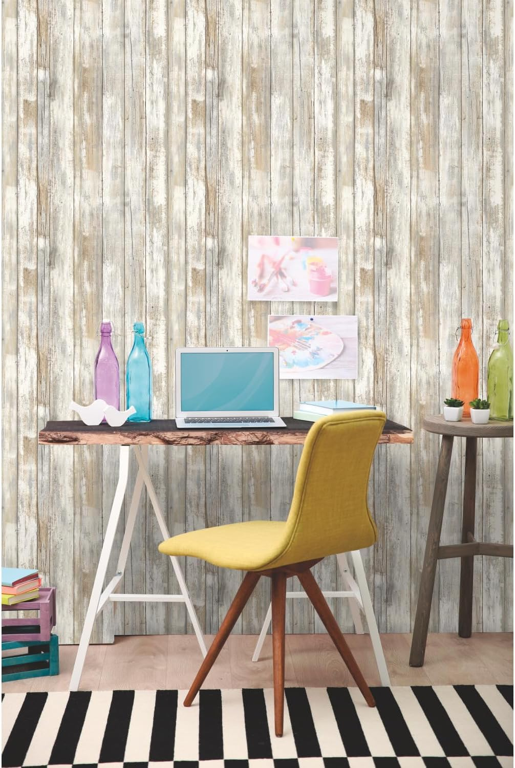 Roommates Distressed Wood Peel and Stick Wallpaper, Rustic Wood image number 6