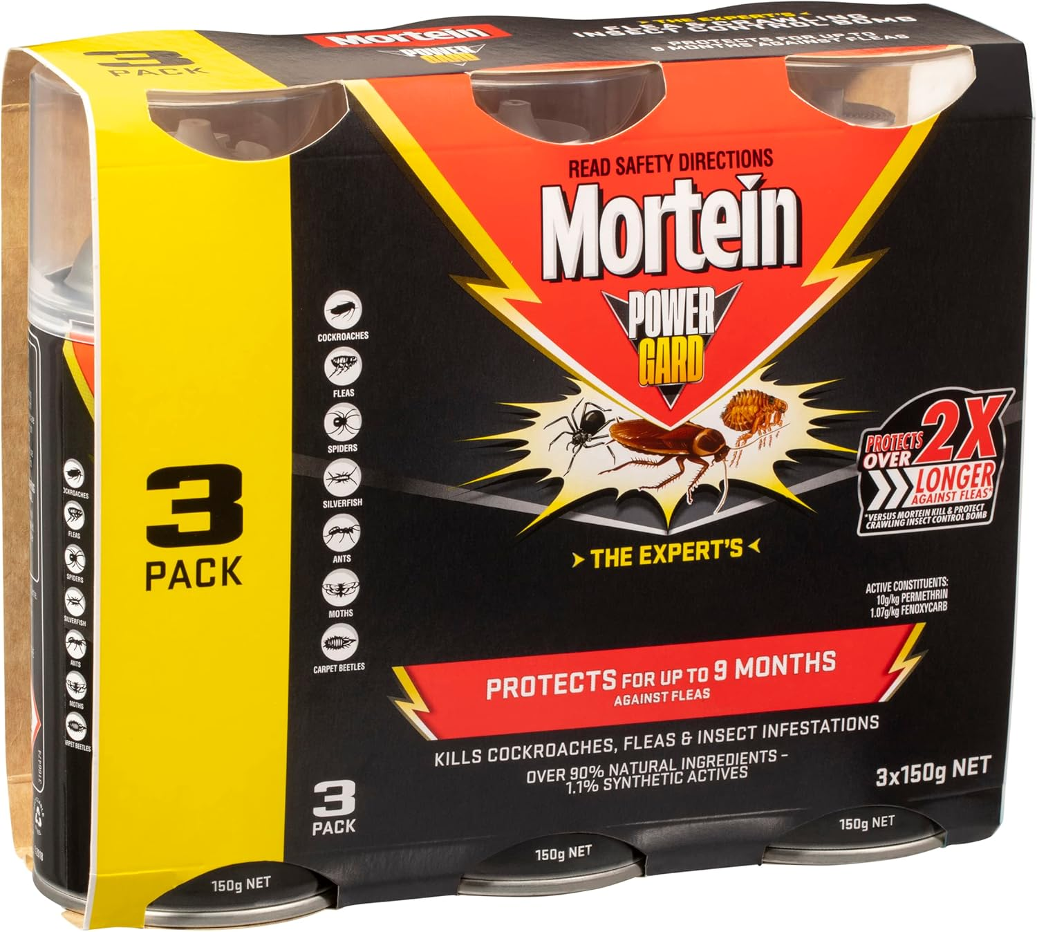 Mortein Power Gard Flea & Crawling Insect Control Bomb Spray 150 G (Pack of 3) image number 2