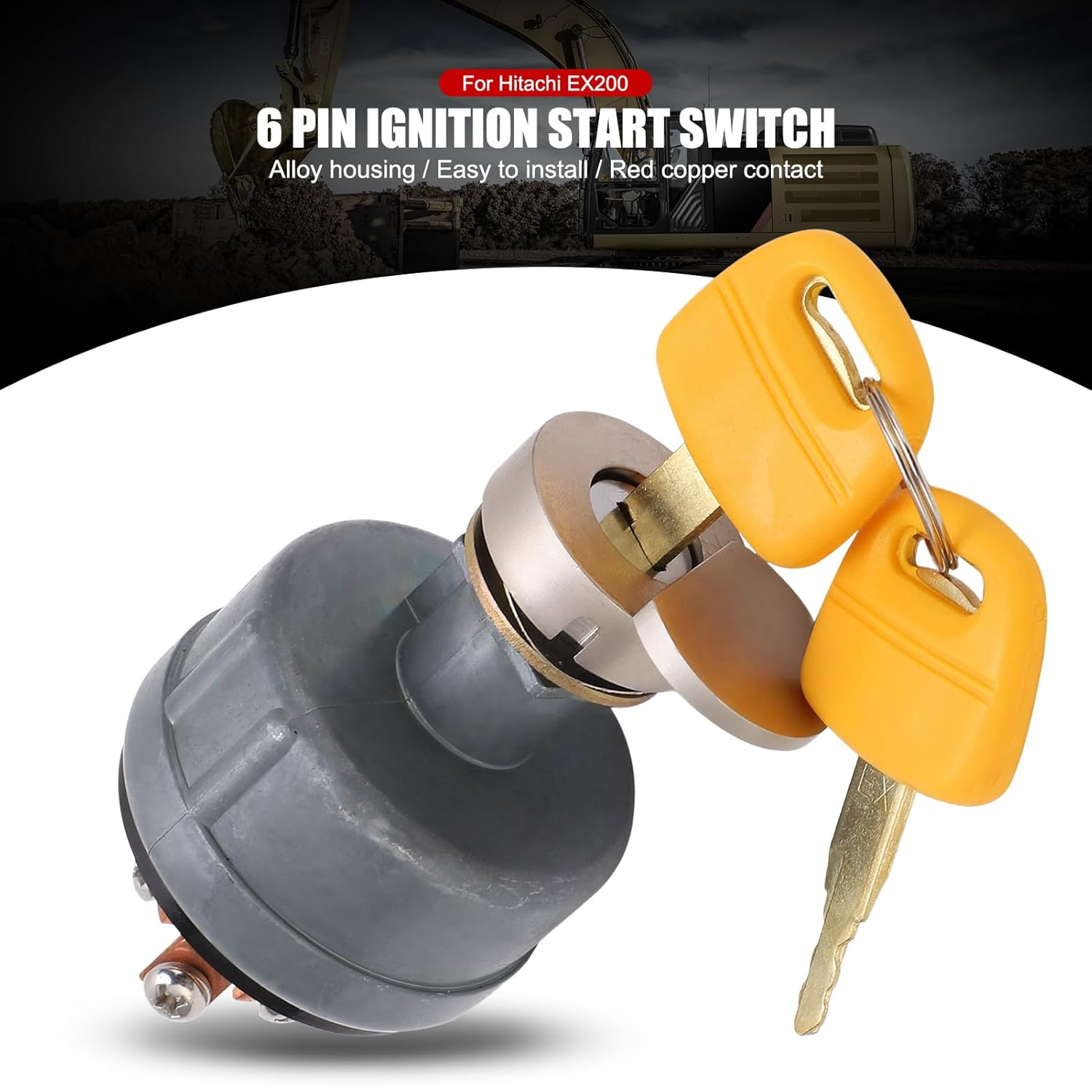 EVTSCAN Excavator Ignition Starter Switch, with 2 Keys, 6-Pin Connectors, for EX200 EX200-1 Crawler Excavator image number 1