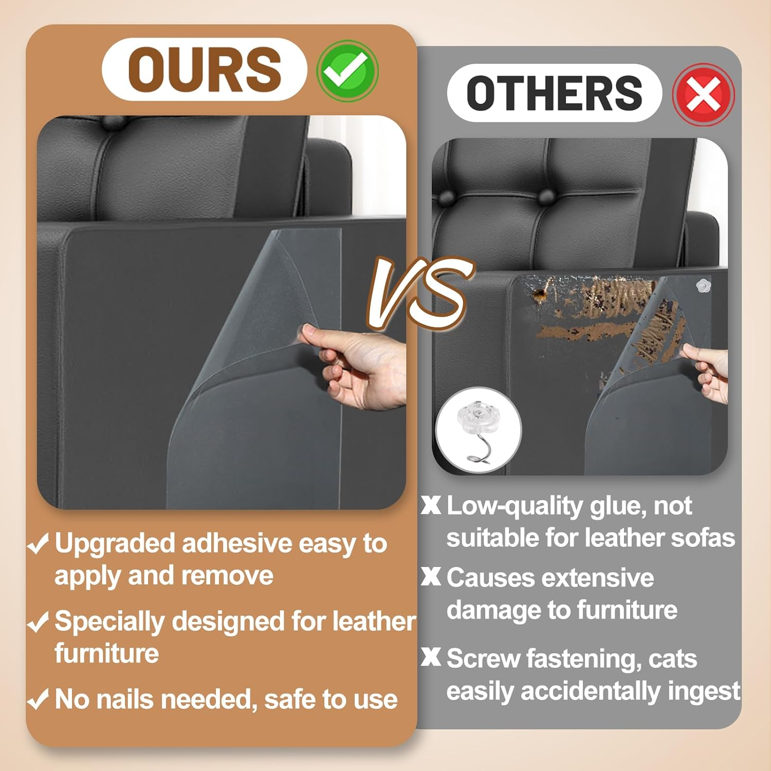 Cat Scratch Furniture Protector - Specially Designed for Leather Furniture, Easy to Remove Anti-Scratch Couch Protector from Cat, No Pins, 16 Pack image number 5