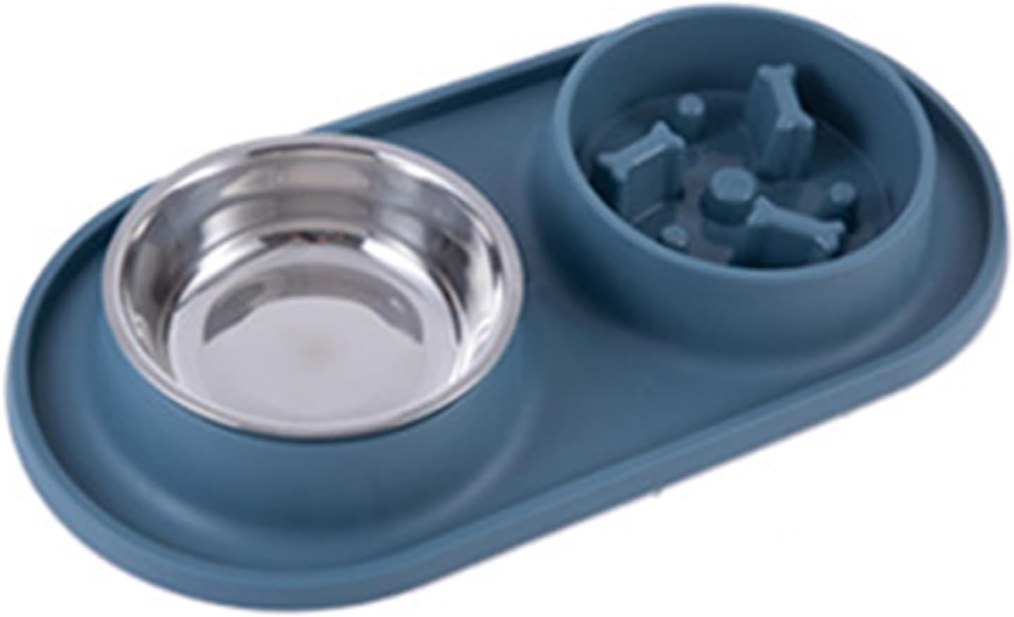 Double Pet Bowls, Dual Dog Feeder Bowls Silicone Stainless Steel Cat Food Water Bowls, Dog Bowls Set Cat Food Bowl Dog Water Bowl Pet Feeder Dish Slow Feeder for Small Large Pets(Blue)