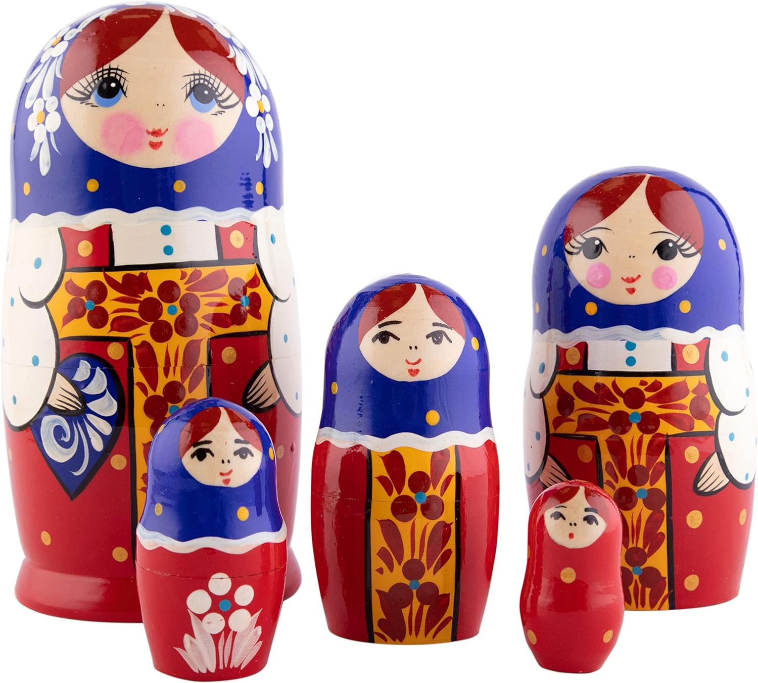 Russian Nesting Dolls, 5 Traditional Matryoshka Red Sarafan Style | Babushka Wooden Dolls, Traditional Costume Design, Hand Made in Russia | Red Sarafan, 5 Piece, 7 Inches image number 2
