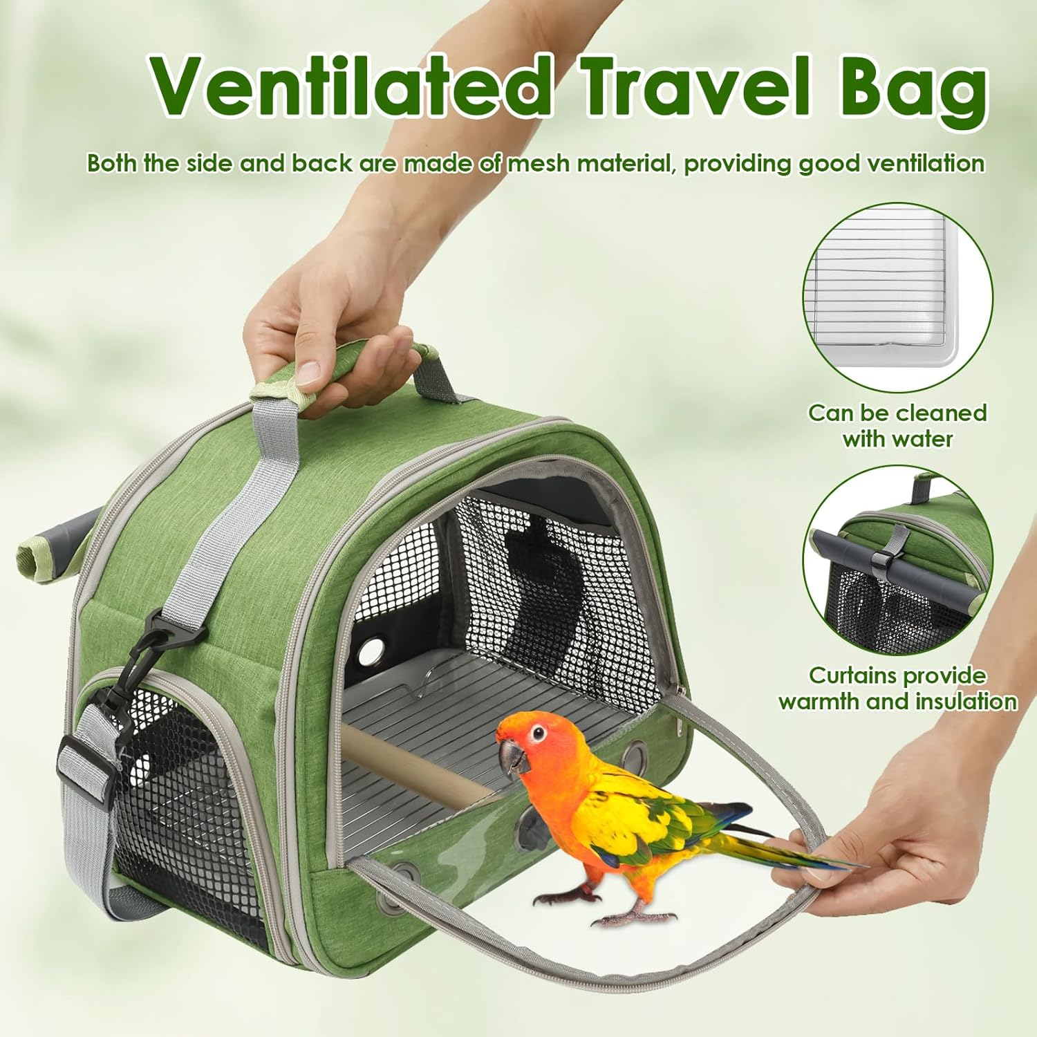 ZFLYCANP Bird Travel Carrier, Portable Pet Travel Cage with Tray and Breathable Clear Window, Parrot Parakeet Carrier with Standing Stick, Bird Carry Transport Bag for Outdoor Use image number 3