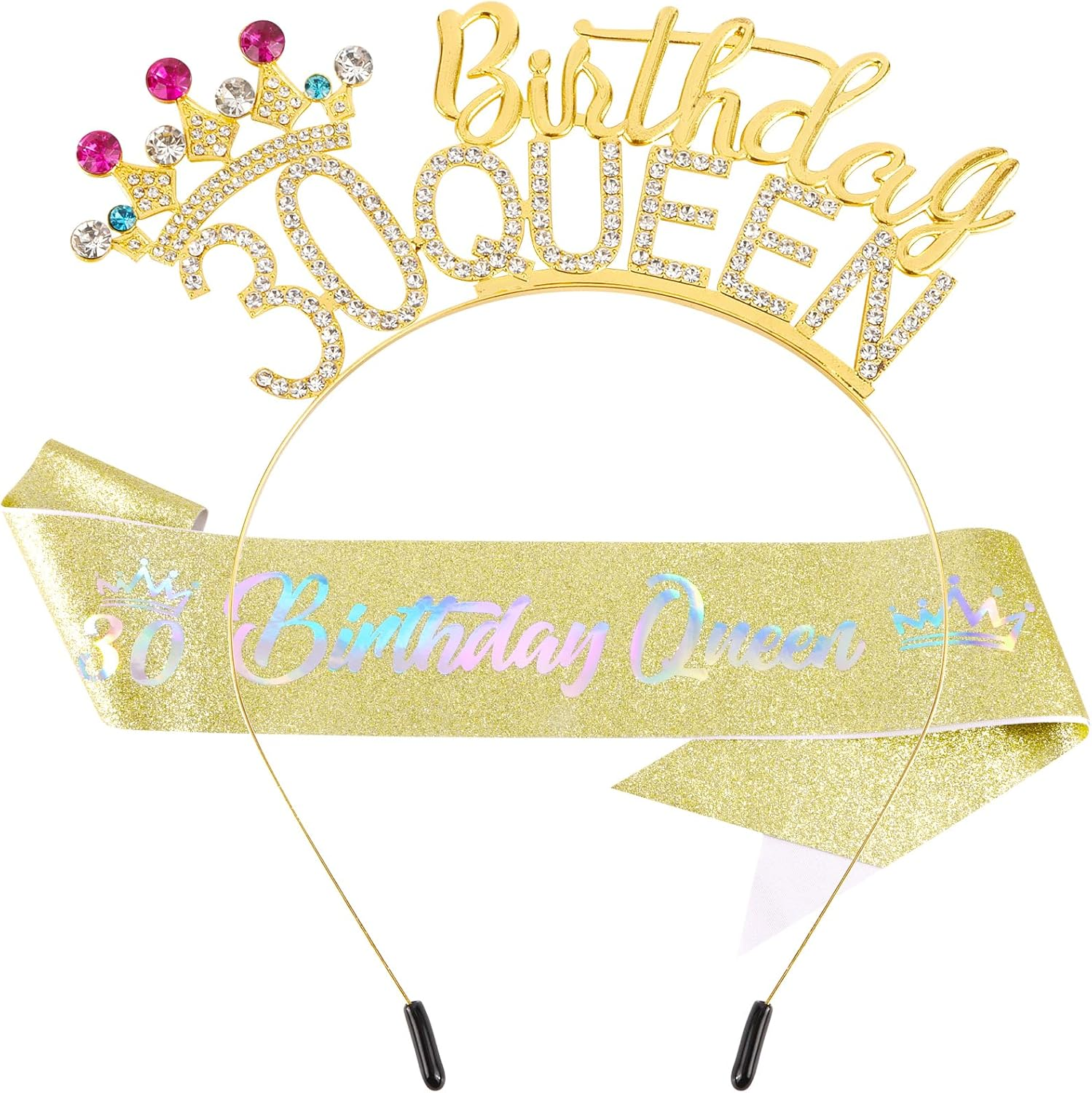 VELSCRUN 30Th 40Th 50Th 60Th 70Th 80Th 90Th Birthday Decorations for Women Birthday Queen Headband Birthday Tiaras Crowns for Women Fabulous Birthday Sash Mom Birthday Present Party Hair Accessories