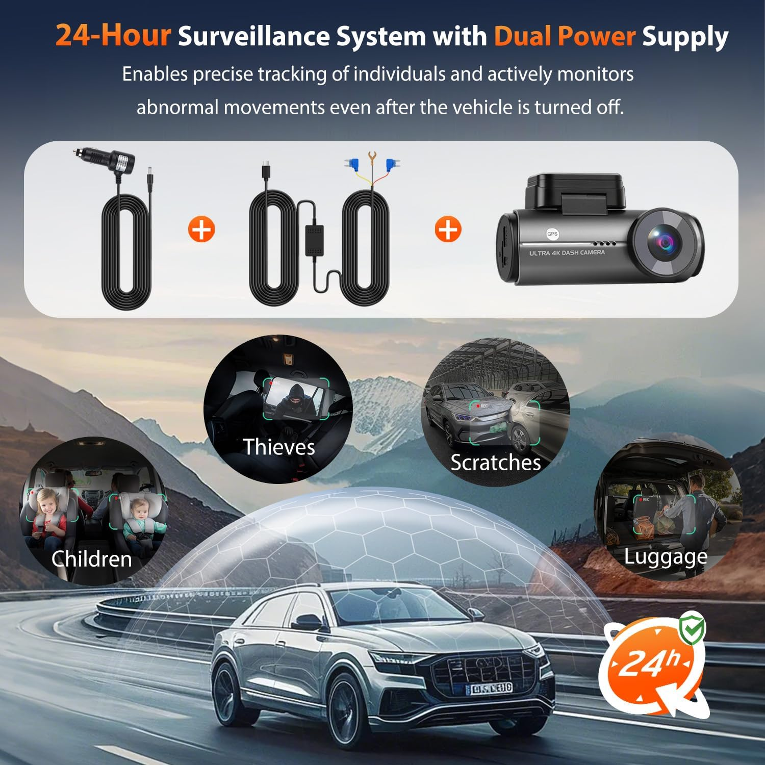 2025 Upgraded Dual 4K+1080P Dash Cam with 5Ghz Wifi & Built-In GPS, Includes 64GB SD Card, 2.99" Display, Hardwire Kit & Car Charger. 24H Parking Mode, Super Night Vision, App Control, Supports 256GB. image number 4