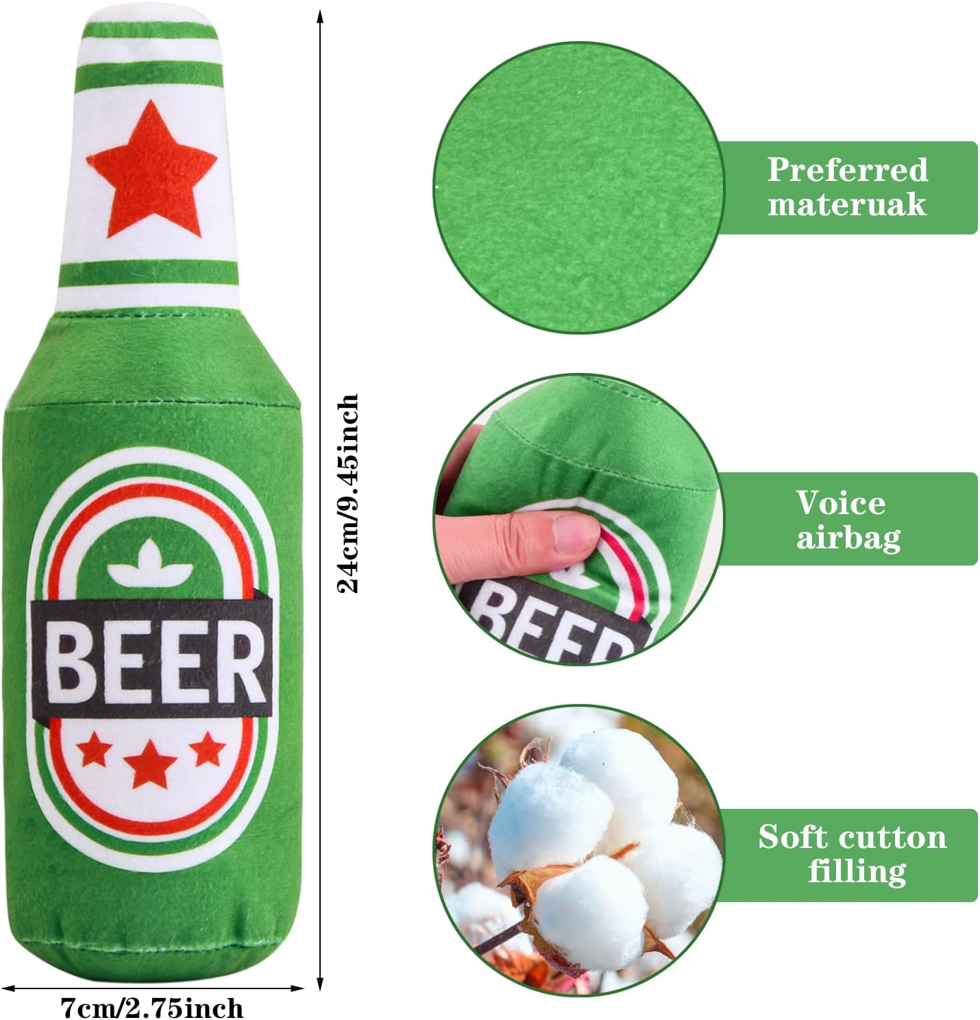 Squeaky Dog Toys, Plush Beer Bottle Dog Toy, Interactive Dog Chew Toy, Wine Bottle Dog Chew Toys with Sound Squeaker, Squeaky Dog Interactive Play Toy, for Small Dogs, Medium Dogs, Large Dogs image number 3