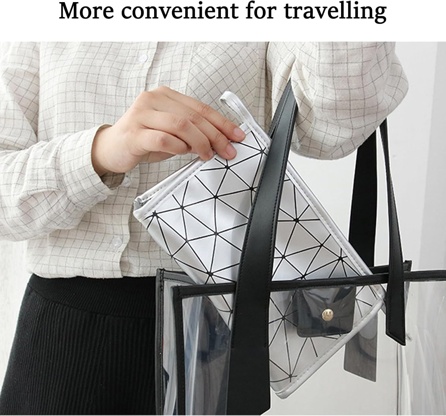 BSITSSS 2 PCS Makeup Bag, Sliver Geometric Cosmetics Bag, Small and Large Make up Bags with Zippers Toiletry Bags Pouches for Women Girls Traveling Makup Beauty image number 6