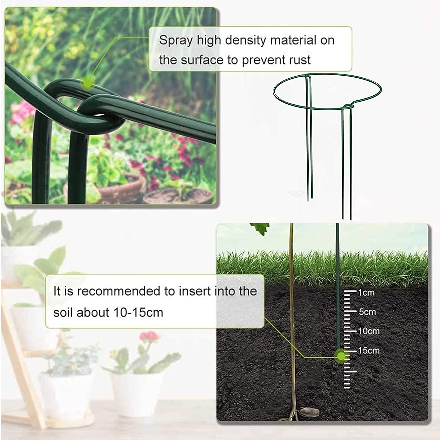 10 Pcs Plant Support Stakes Half round Plant Support Stake 9.8"W X 15.7"H Garden Outdoor Plant Support Ring Cage Detachable Metal Plant Cage Holder with 10 Pcs Plant Ties and Garden Plant Clips (10 Pcs) image number 4