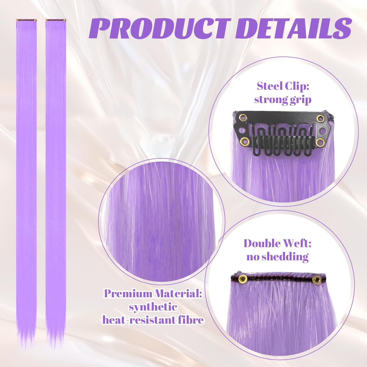 10 Pcs Purple Hair Extensions | 22 in Long Straight Fake Hair | Clip in Hair Extension | Hair Accessories for Girls (Light Purple) - Lake Blue image number 7