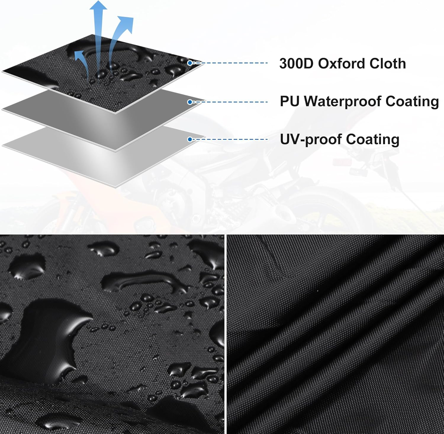 Uxcell Motorcycle Cover Waterproof Half Cover Outdoor Motorbike Rain Cover Protector for Harley Dyna FXD FXDF Low Rider Super Wide Glide Fits 96" Black image number 5