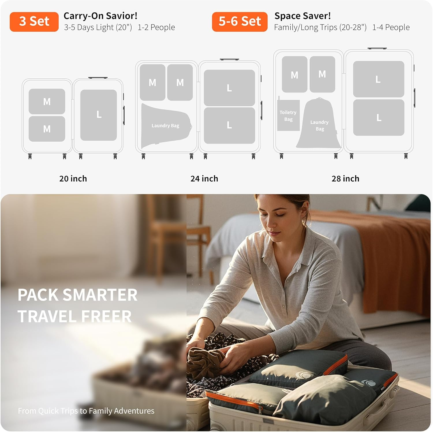 Cipway Compression Packing Cubes for Travel-Expandable Luggage Organizer Set Pack More in Less Space,Travel Gear Accessories image number 2