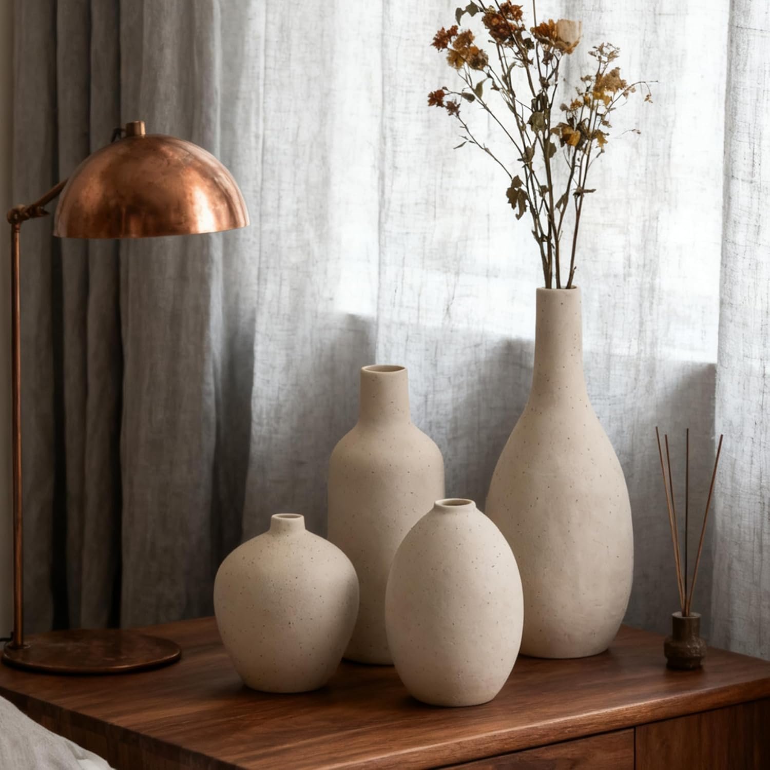 VASETOPIA Beige Vase Set of 4, Elegant Ceramic Flower Vase Minimalist Boho Home Decorations for Living Room, Table, Gifts (09 Beige) image number 6
