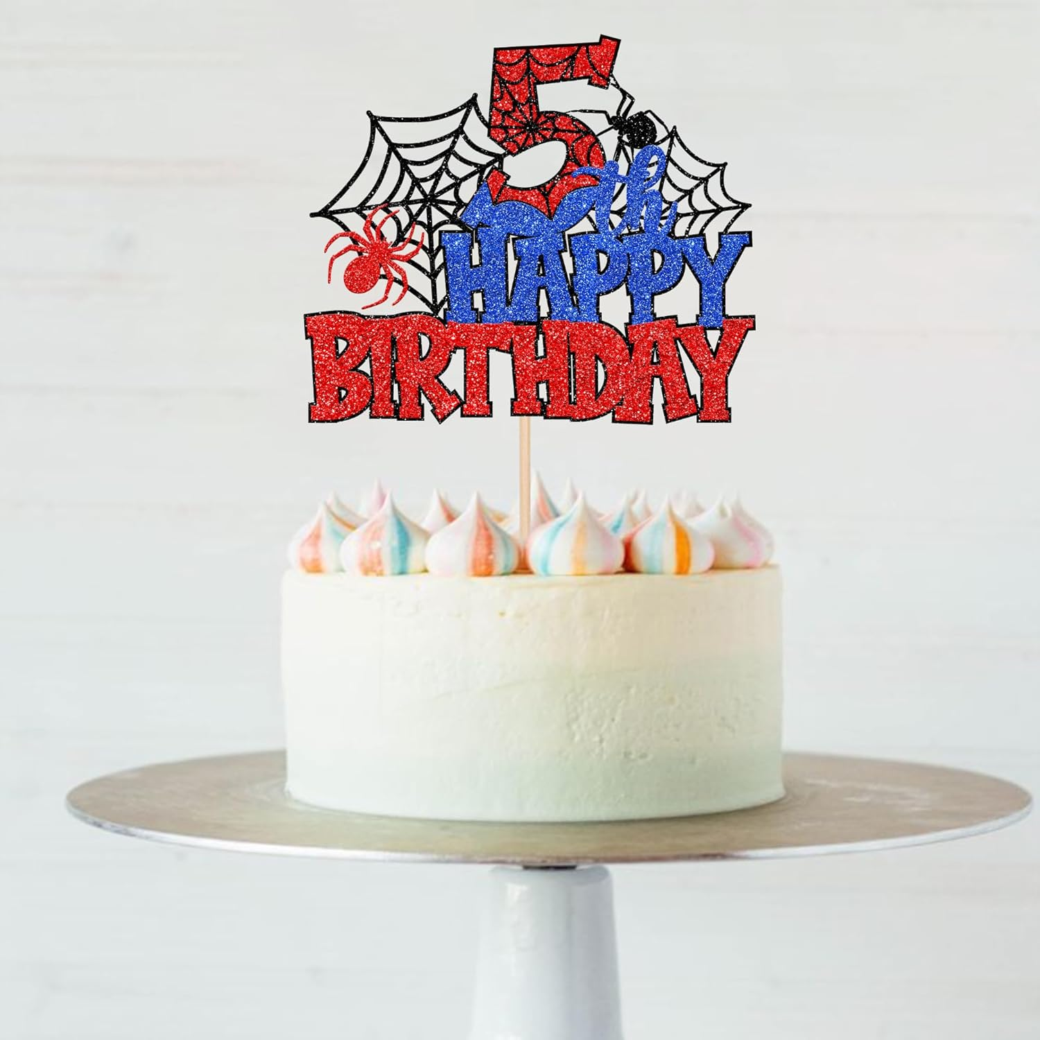 SYKYCTCY 1 Pack Spider Happy 5Th Birthday Cake Topper Glitter Spooky Party Cake Picks for Spider Theme 5Th Birthday Baby Shower Boys Girls Kids Party Supplies image number 4