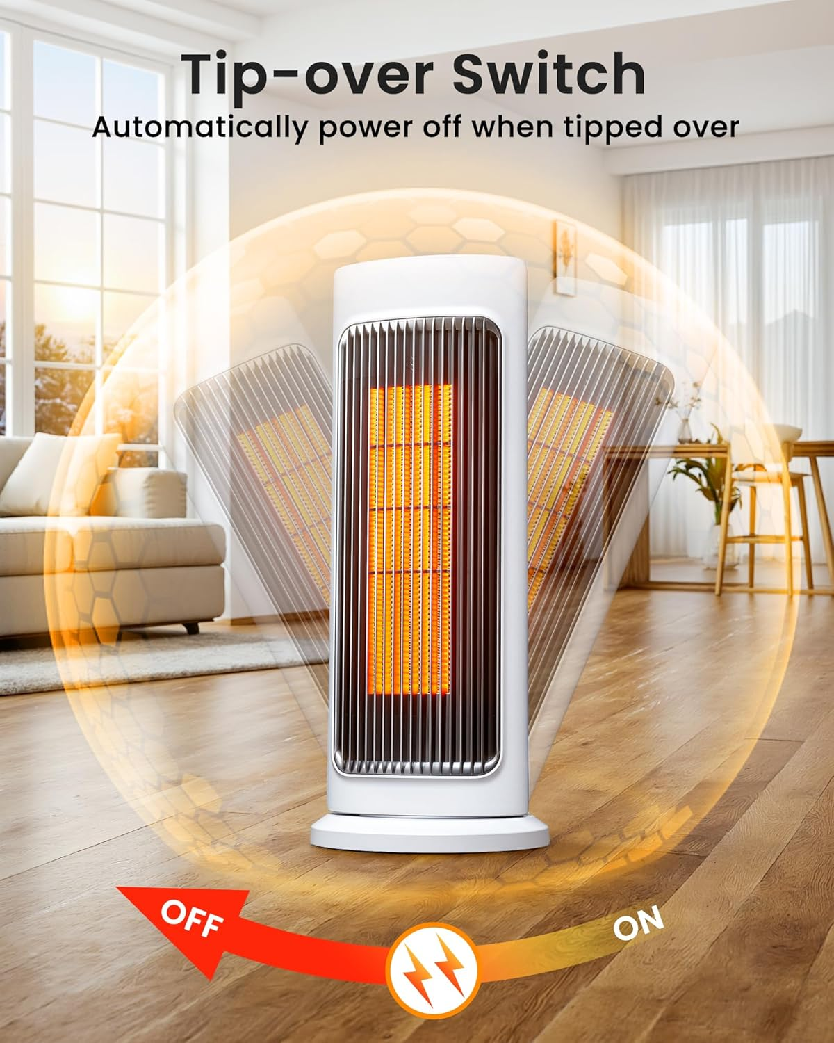 Fan Heater for Bedroom - 2000W Fast Heating Portable Space Heaters, Ceramic PTC Electric Heater 12H Timer for Bathroom, Living Room, Office, Indoor Use - over Heating & Tip over Protection
