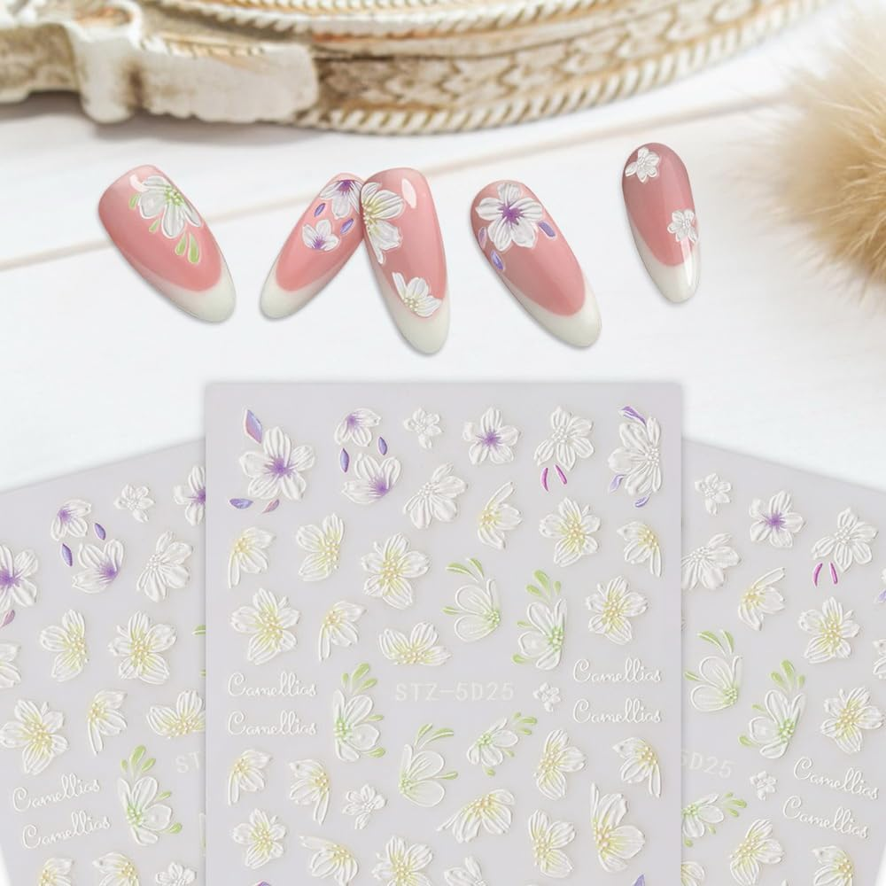 Woration Nail Art Decorations Accessories Supplies Stickers Self-Adhesive Nail Decals 5D Stereoscopic Embossed Flower Leaf Carving Design for Women Girls DIY Craft image number 6