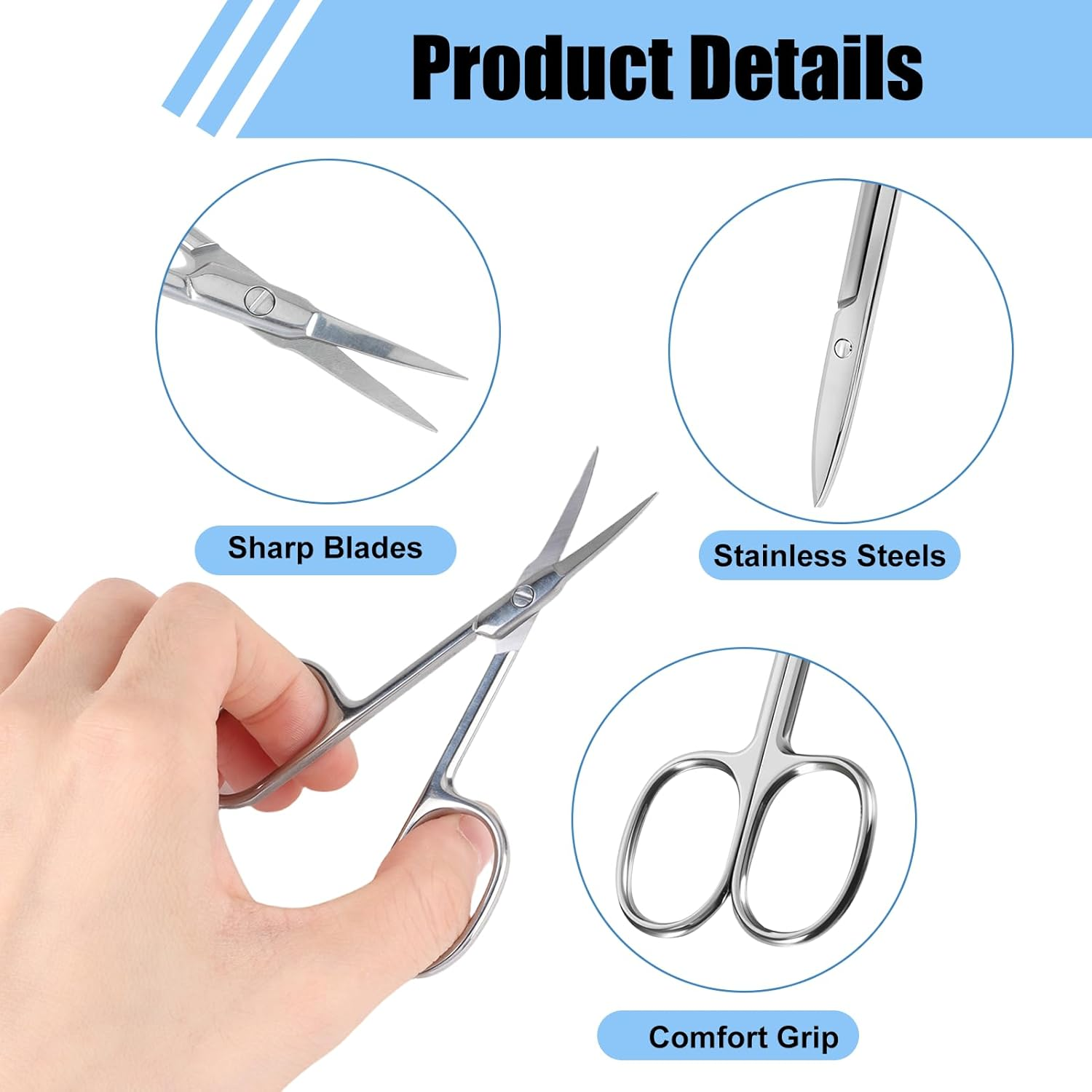 3 Pcs Manicure Scissors, Nail Scissors, Eyebrow Scissors Cuticle Stainless Steel Clippers Sharp Tip Nail Art Grooming Tools, Portable Beauty Nose Hair Cuticle Clippers image number 1